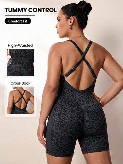 SHEIN Rhythm Era رومبير نسائي مقاس كبير بطبعة نمر، كاجوال بديل فضفاض للاستخدام اليومي والجيم والرياضات الخارجية، رمادي، خريف