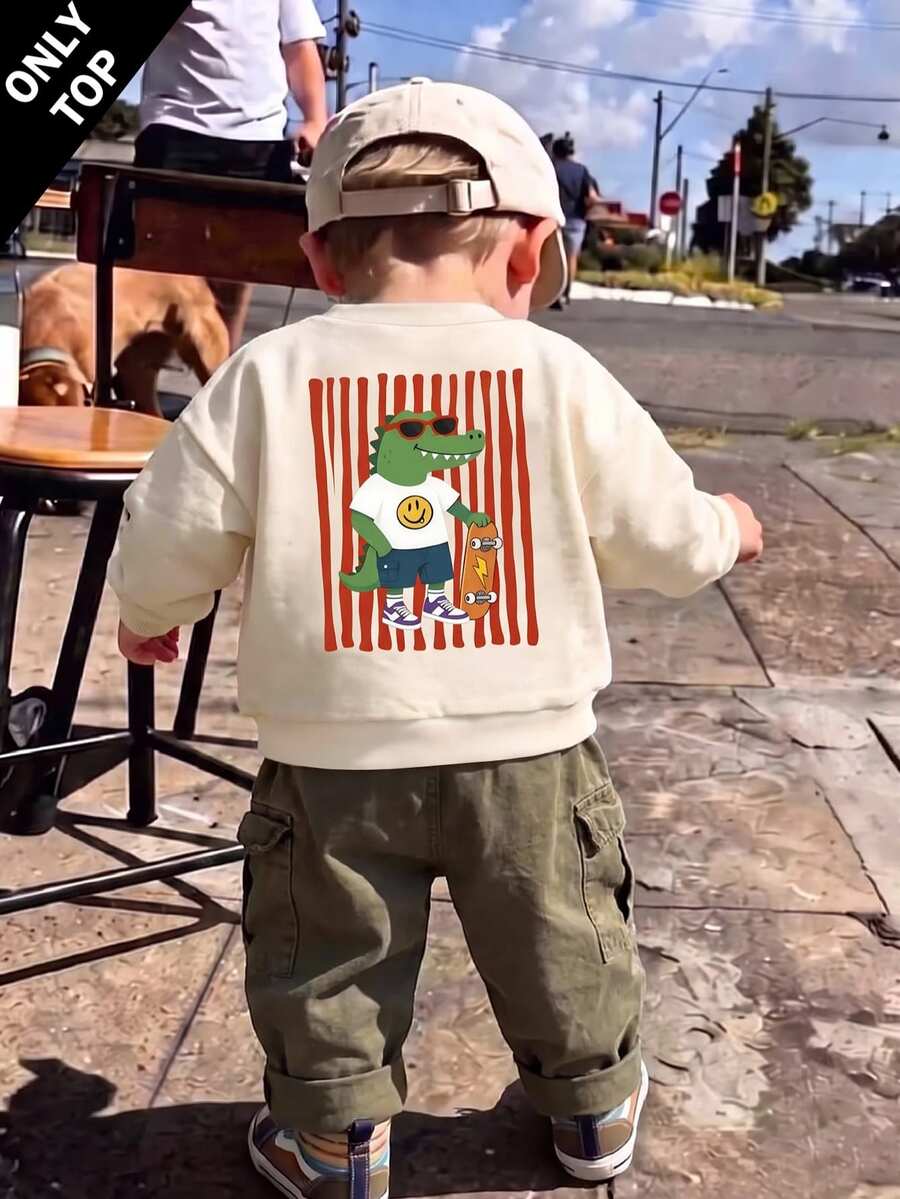 Infant Toddler Round Neck Kids Casual Pullover Sweatshirt With Cartoon Pattern, Suitable For Autumn/Winter - Multicolor - View 1
