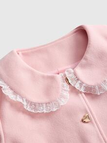 Sweetness Women's Autumn/Winter Pink Heart Pocket Bow Collar Peter Pan Collar Fleece Jacket - Pink - View 10
