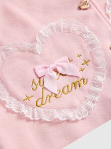 Sweetness Women's Autumn/Winter Pink Heart Pocket Bow Collar Peter Pan Collar Fleece Jacket - Pink - View 9