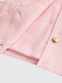 Sweetness Women's Autumn/Winter Pink Heart Pocket Bow Collar Peter Pan Collar Fleece Jacket - Pink - View 11