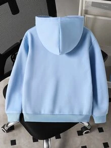 SHEIN Vacaura 1件青少年男孩簡約休閒純色寬鬆圓領針織長袖T恤，附織標細節，秋季風格，適合運動與休閒穿著，可與高領T恤疊穿 - 淺藍色 - 查看 2