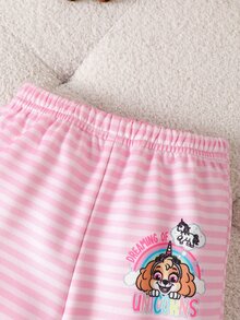 SHEIN | PAW Patrol Baby Girl Round Neck Striped Cartoon Pattern Long Sleeve Sweatshirt And Pants Set, Suitable For Daily Wear, Autumn/Winter - Multicolor - View 7