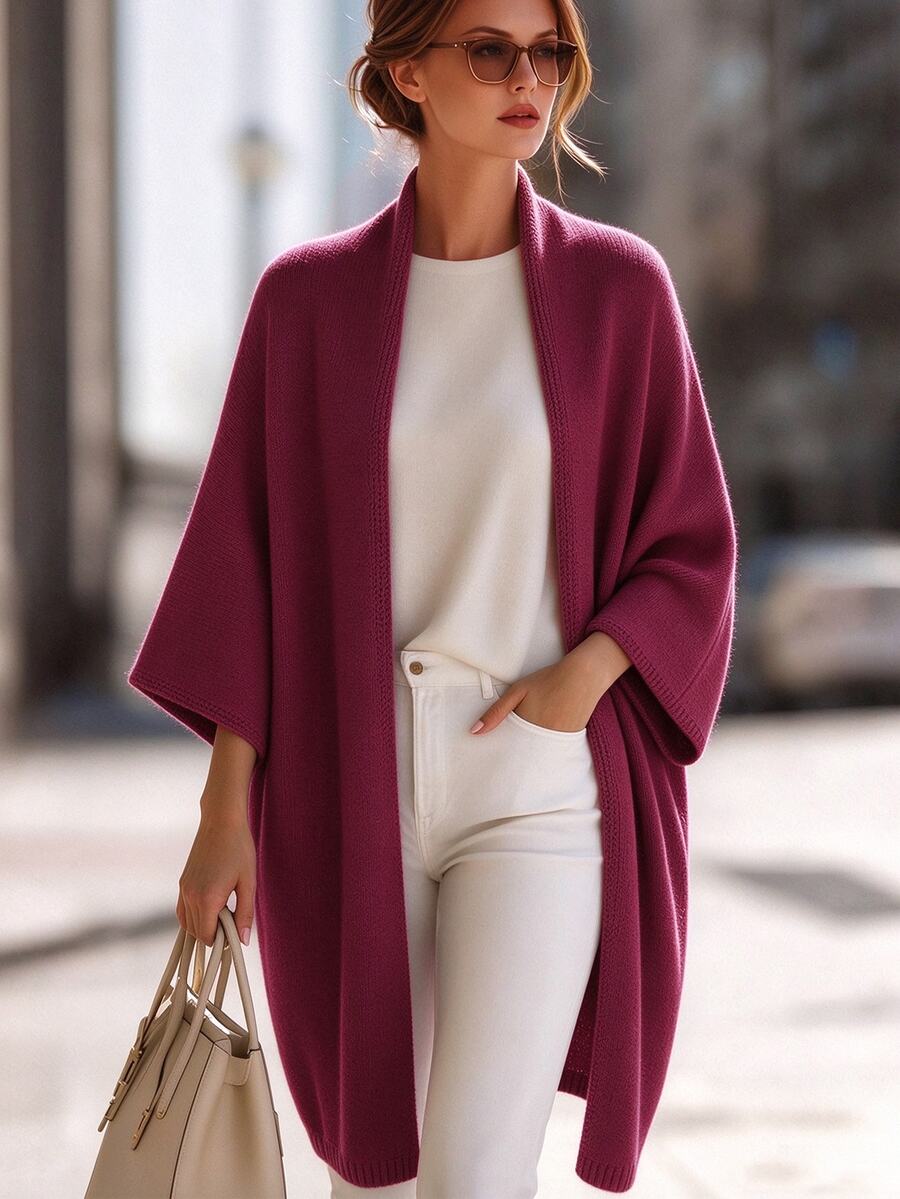 SHEIN Women's Solid Color Casual Elegant Versatile Daily Wear Cardigan Office Brunch Deep Purple - Red Violet - View 1