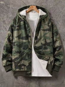 Casuvi Kids 1pc Teen Boys Hooded Fleece Jacket With Camouflage Pattern, Suitable For Autumn And Winter Commuting, Streetwear, And Outdoor Wear - Multicolor - View 2