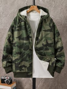 Casuvi Kids 1pc Teen Boys Hooded Fleece Jacket With Camouflage Pattern, Suitable For Autumn And Winter Commuting, Streetwear, And Outdoor Wear - Multicolor - View 4