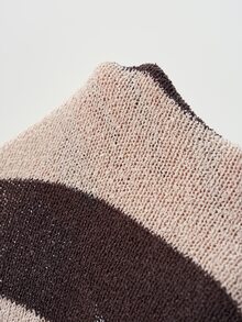 Bohemela Vintage Colorblock Loose Knit Pullover Sweater - Khaki - View 8