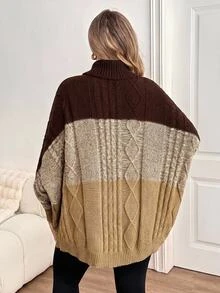 SHEIN CURVE+ Plus Size Women's Colorblock Casual Everyday Long Sleeve Sweater Winter - Multicolor - View 2