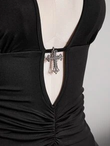 SHEIN ICON Plus Size Y2K Sexy Gothic Deep V-Neck Hollow Out Backless Jumpsuit - Black - View 10