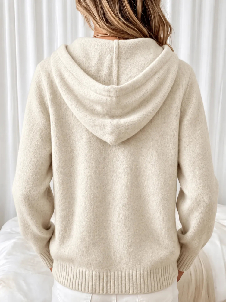 Holdful Holdful Women's Solid Color Drawstring Hooded Casual Everyday Long Sleeve Sweater - Beige - View 2