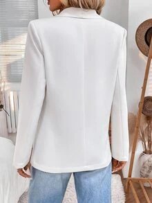 SHEIN LUNE 白色女款收腰前扣西裝外套 辦公商務休閒優雅秋季款 - 白色 - 查看 8