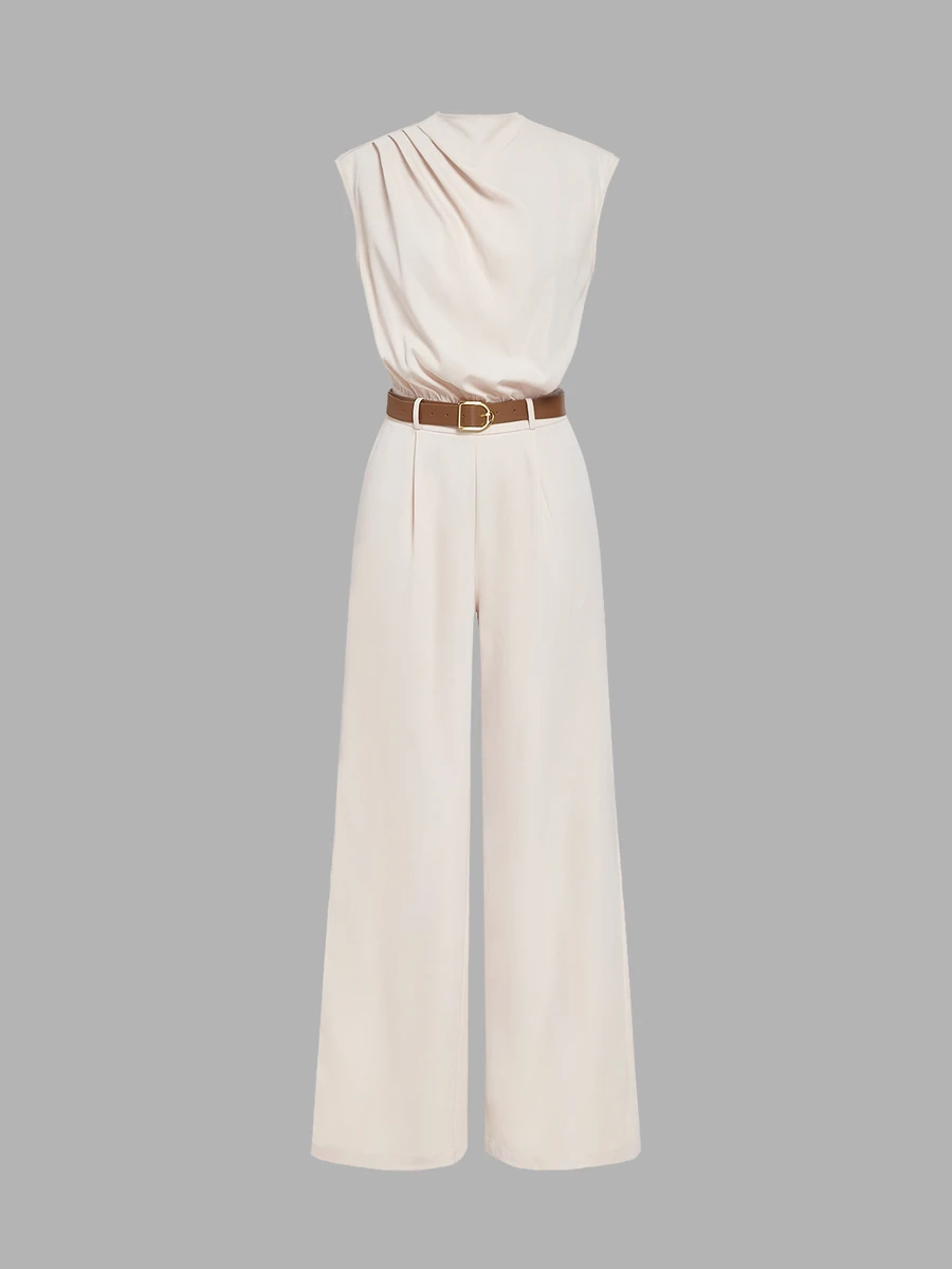 SHEIN MOD HIGH NECK SOLID POCKET JUMPSUIT WITH BELT - Apricot - View 1
