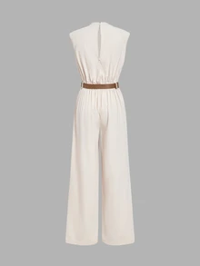 SHEIN MOD HIGH NECK SOLID POCKET JUMPSUIT WITH BELT - Apricot - View 2