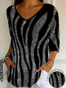 Weeklong Plus Size Women's V-Neck Casual Everyday T-Shirt - Multicolor - View 1