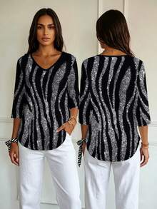 Weeklong Plus Size Women's V-Neck Casual Everyday T-Shirt - Multicolor - View 3