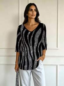 Weeklong Plus Size Women's V-Neck Casual Everyday T-Shirt - Multicolor - View 4
