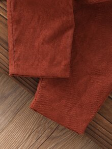 SHEIN 2件組女嬰可愛棕色白色粉色狐狸刺繡燈芯絨連身褲毛衣套裝，長袖高領冬季聖誕派對開襟外套 - 棕色 - 查看 5