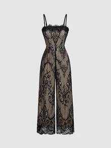 Skyraze Women's Lace Sexy Daily Wear Cami Jumpsuit - Multicolor - View 3
