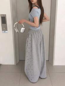 DAZY Women's Loose Korean Style Casual Daily Wear Sweatpants - Grey - View 2