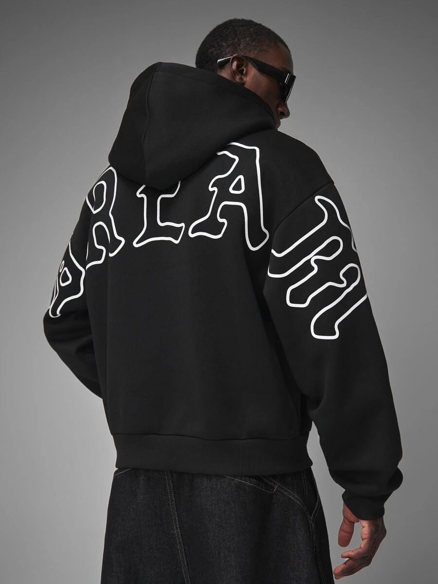 STYNVO Men's Letter Print Long Sleeve Casual Hoodie Sweatshirt - Black - View 1