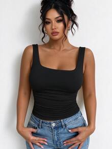 Elenzga Plus Size Women's Casual Sleeveless Top, Tank Top Suitable For Spring/Summer Daily Wear - Black - View 1