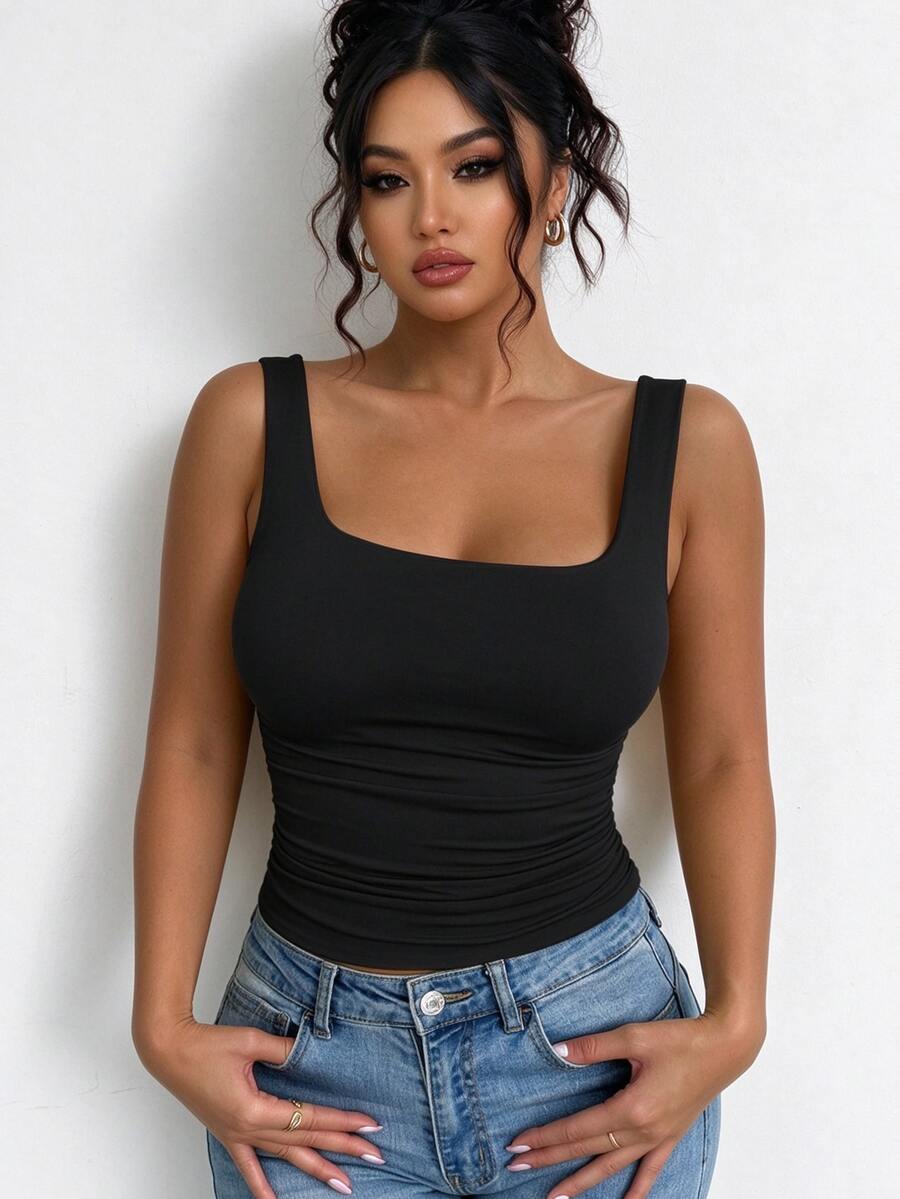 Elenzga Plus Size Women's Casual Sleeveless Top, Tank Top Suitable For Spring/Summer Daily Wear - Black - View 1