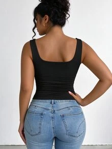 Elenzga Plus Size Women's Casual Sleeveless Top, Tank Top Suitable For Spring/Summer Daily Wear - Black - View 2