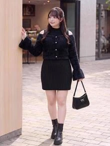 Bijouette Plus Size Mock Neck Sleeveless Dress + Fuzzy Cardigan, 2 Pieces Set, Slim Fit Sweater Dress, Flattering Belly And Hip Coverage, Slimming, Pear And Apple Shape Friendly, Non-Tight Fit, Japanese Gentle Style, Suitable For Commute, Date, Travel - Black - View 2