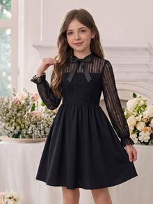 SHEIN Đầm mini đen cho bé gái tween, đầm dự tiệc homecoming phong cách mùa thu Mỹ, outfit mùa thu - màu đen - Xem 7