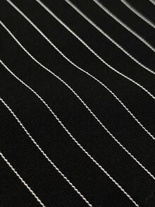 Juhart Fashionable Frog Button Water Drop Collar Waist-Cinching Design Striped Women's Top - Black - View 8