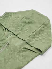 Celisse بلوزة رياضية نسائية بلون موحد بأكمام راجلان طويلة مع سحاب وغطاء رأس - أخضر - مشاهدة 7