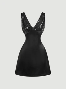 SHEIN MOD Black Sequin Elegant Sleeveless Mini Dress - Black - View 7