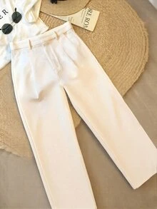 Women's Black White Casual Trousers, Suitable For Commuting, Outdoor, Office Work, Summer Autumn (Belt Not Included) Green - Multicolor - View 5