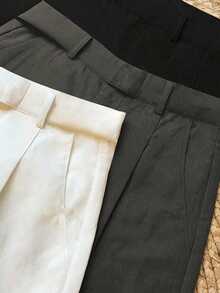 Women's Black White Casual Trousers, Suitable For Commuting, Outdoor, Office Work, Summer Autumn (Belt Not Included) Green - Multicolor - View 6