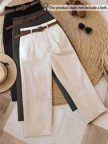 Women's Black White Casual Trousers, Suitable For Commuting, Outdoor, Office Work, Summer Autumn (Belt Not Included) Green - Multicolor - View 1