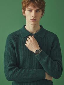 Manfinity CasualKnits Men's Ribbed Minimalist Button Half-Placket Long Sleeve Sweater , Christmas, Old Money - Dark Green - View 4