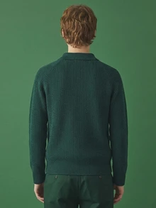 Manfinity CasualKnits Men's Ribbed Minimalist Button Half-Placket Long Sleeve Sweater , Christmas, Old Money - Dark Green - View 2