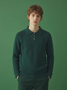 Manfinity CasualKnits Men's Ribbed Minimalist Button Half-Placket Long Sleeve Sweater , Christmas, Old Money - Dark Green - View 1