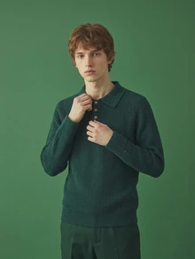 Manfinity CasualKnits Men's Ribbed Minimalist Button Half-Placket Long Sleeve Sweater , Christmas, Old Money - Dark Green - View 5