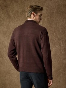 Manfinity CasualKnits 男士 Polo 領長袖套頭毛衣，Ins 風格，華麗派對街頭成熟風，寬鬆版型，棕色秋季正式老錢風 - 棕色 - 查看 6