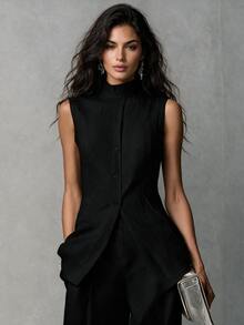 LUMIGAL Women's 2 Pieces Set: Round Neck Short Sleeve Casual Fashion Contrast Color Loose Wide Leg Pants - Black - View 1