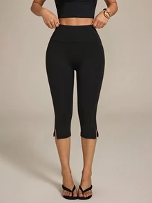 Vivamere Women's Solid Color High Waist Casual Versatile Capri Pants - Black - View 9