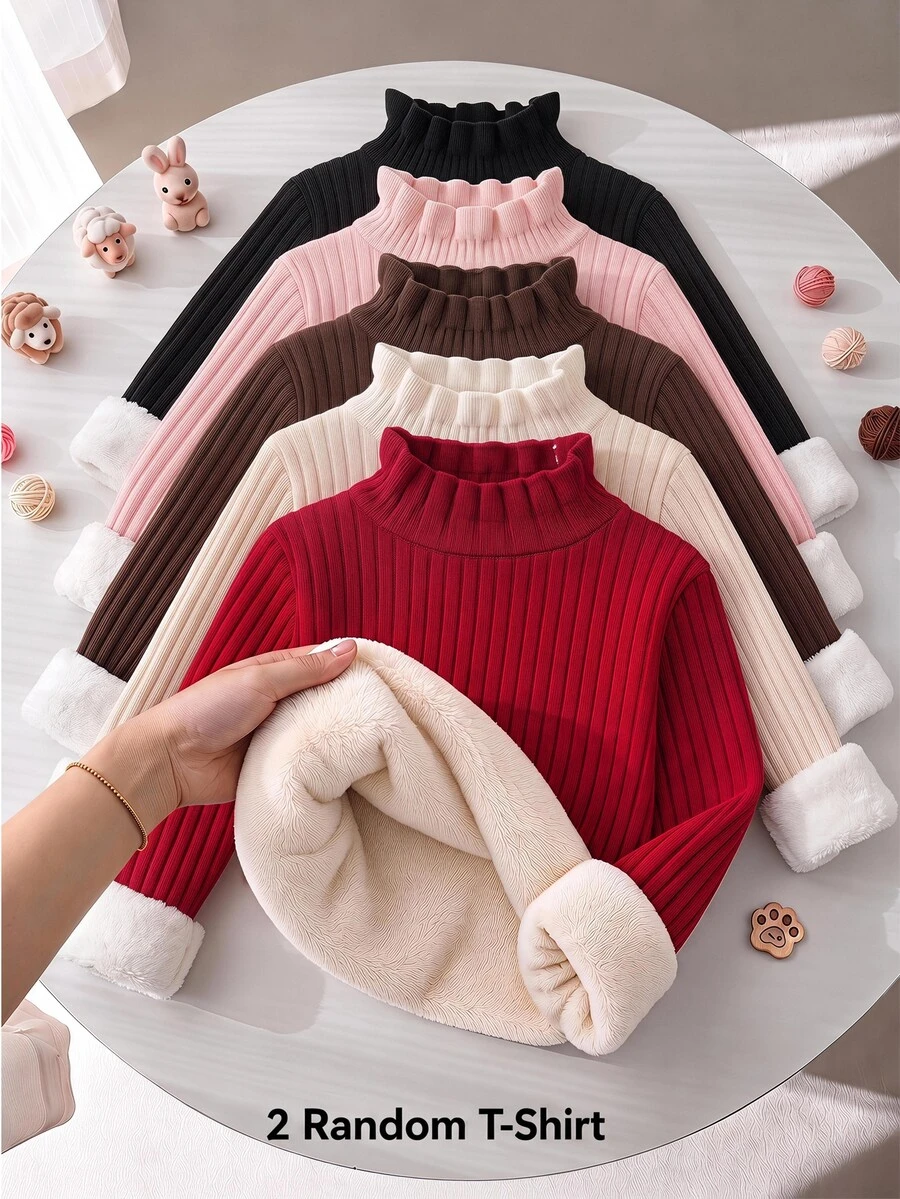 Young Girl Young Girl Young Girl Young Girls Random 2 PC Ribbed Knit Stand Collar Sweaters Winter Day Back To School Long Sleeve Pullover Tops 2 Pc Pcs - Multicolor - View 1