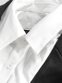 SHEIN 孕婦翻領 2 合 1 腰帶夾克與寬腿褲休閒兩件套 - 黑與白 - 查看 10