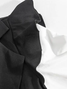 SHEIN 孕婦翻領 2 合 1 腰帶夾克與寬腿褲休閒兩件套 - 黑與白 - 查看 11