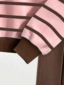 (1 طقم) بلوزة رياضية بياقة دائرية مخططة بالنعناع الطازج والشوكولاتة مع بنطال مستقيم الساق بخطوط عود الأسنان للفتيات المراهقات في فصل الخريف/الشتاء - متعدد الألوان - مشاهدة 5
