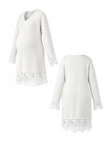 SHEIN Maternity Lace Patchwork Casual Everyday Knit Dress Winter - White - View 9