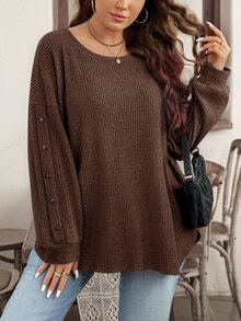 Rosumi Plus Size Women Casual Ribbed Long Sleeve T-Shirt Fall Fall Clothes For Women Fall Winter 2026 - Coffee Brown - View 3