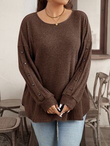 Rosumi Plus Size Women Casual Ribbed Long Sleeve T-Shirt Fall Fall Clothes For Women Fall Winter 2026 - Coffee Brown - View 6