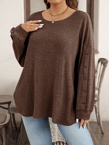 Rosumi Plus Size Women Casual Ribbed Long Sleeve T-Shirt Fall Fall Clothes For Women Fall Winter 2026 - Coffee Brown - View 5